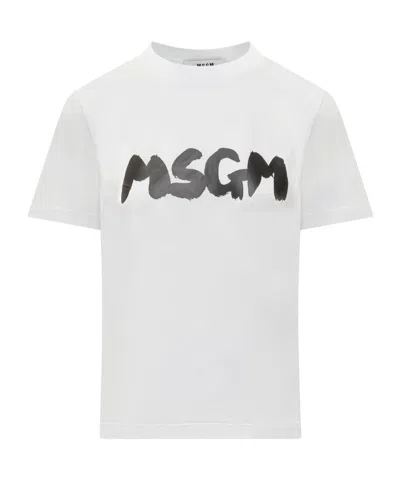 Msgm Logo Printed Crewneck T-shirt In White