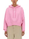 Msgm Logo Printed Drawstring Hoodie In Pink