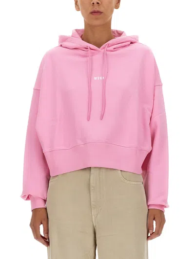 MSGM LOGO PRINTED CROPPED HOODIE