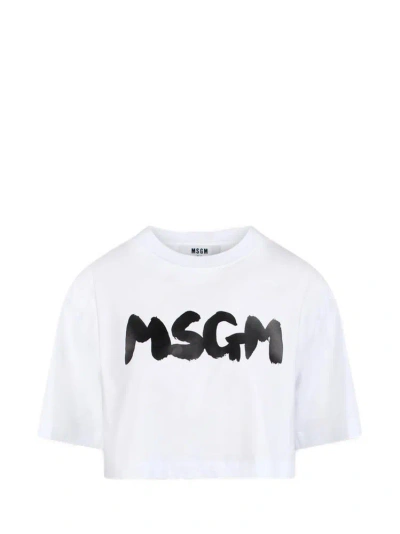 Msgm Logo Printed Cropped T In White