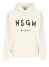 Msgm Logo Printed Drawstring Hoodie In Crema