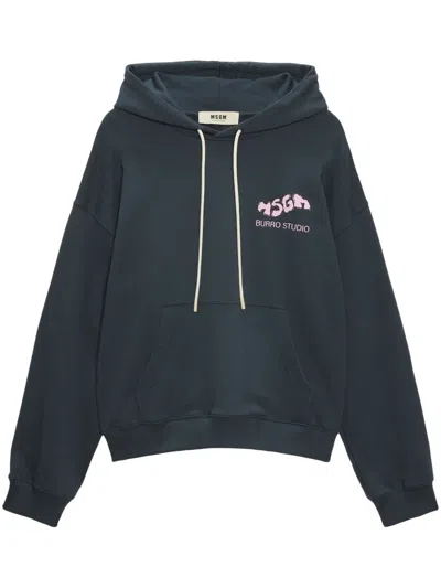 Msgm Logo-printed Drawstring Hoodie In Grey