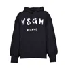 Msgm Black Cotton Hoodie With Brush Logo Print In Nero