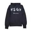 Msgm Black Cotton Hoodie With Brush Logo Print In Nero
