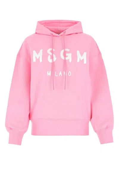 Msgm Hooded Sweatshirt With Drawstring And Ribbed Finish In Pink