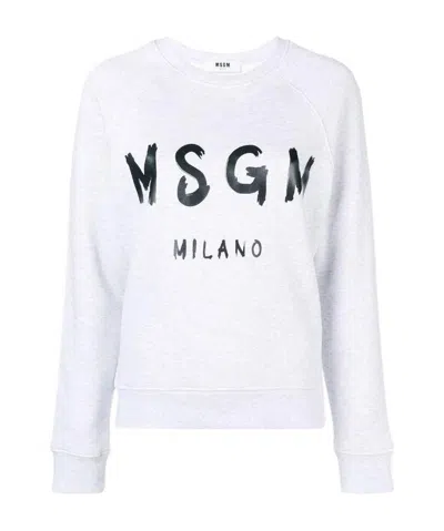Msgm Logo Printed Hoodie In White
