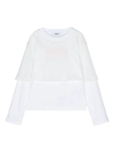 Msgm Kids' Logo-printed Layered T-shirt In White