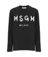 Msgm Long Sleeve Logo Print Crew Neck Top In Black