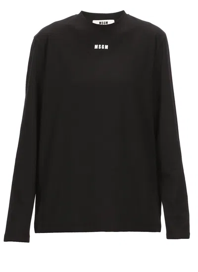Msgm Logo Printed Long-sleeved T-shirt In Black