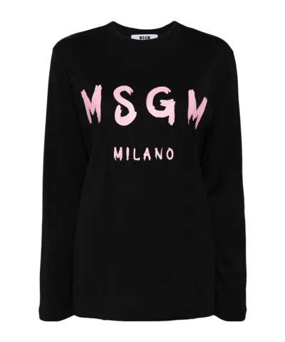 Msgm Logo-printed Long-sleeved T-shirt In Black