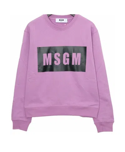 Msgm Logo Printed Round Neck Sweater In Purple