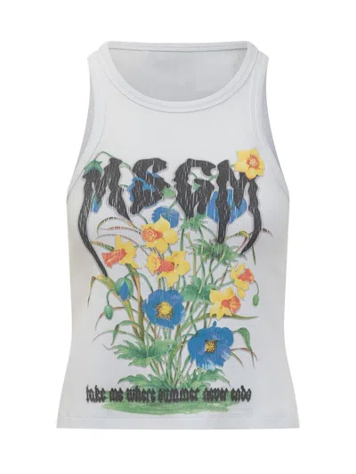 Msgm Logo Printed Sleeveless Tank Top In White