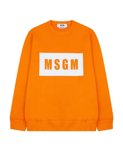 Msgm Logo Printed Sweater In Orange