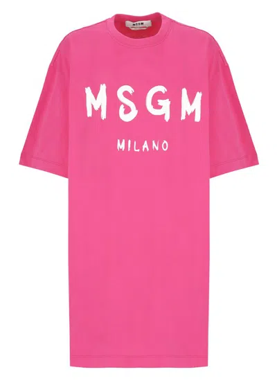 Msgm Logo Printed T In Pink