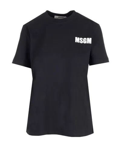 Msgm Logo Printed Crewneck T In Black