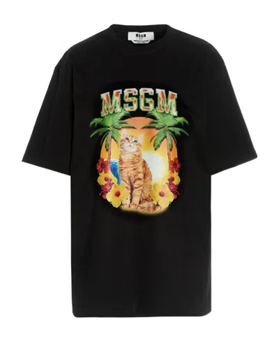 Msgm Logo Printed T-shirt In Black