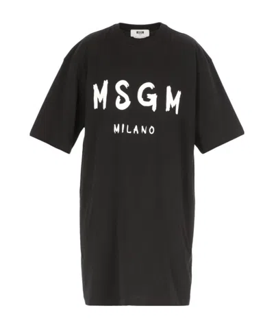 MSGM MSGM LOGO PRINTED CREWNECK T-SHIRT DRESS