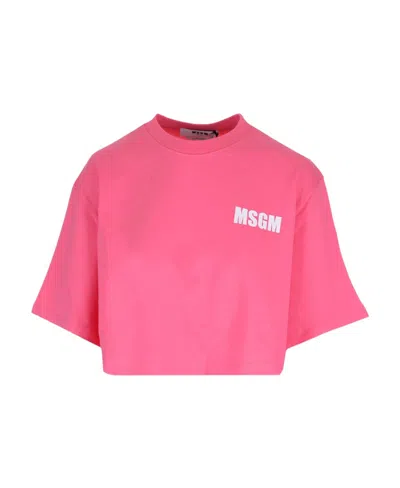 Msgm Logo Printed T-shirt In Pink