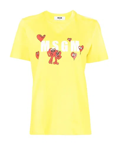 Msgm Logo Printed T-shirt In Yellow