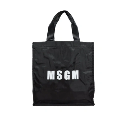 Msgm Logo Printed Top Handle Bag In Black