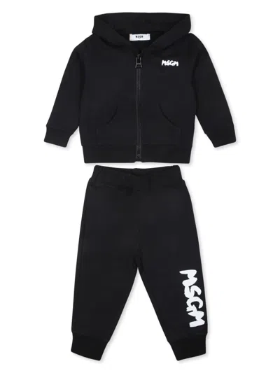 Msgm Babies' Logo-printed Tracksuit Set In 黑色