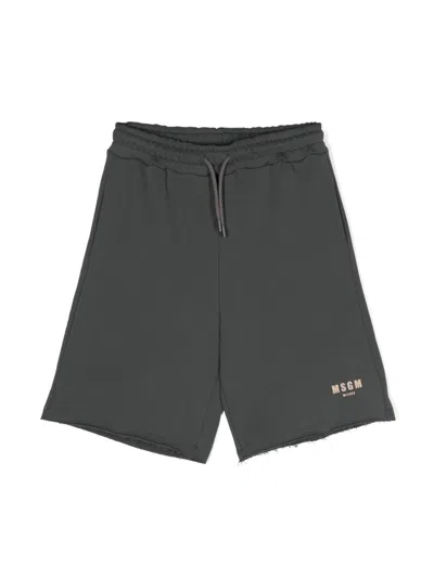 Msgm Kids' Logo-raised Cotton Shorts In Grey