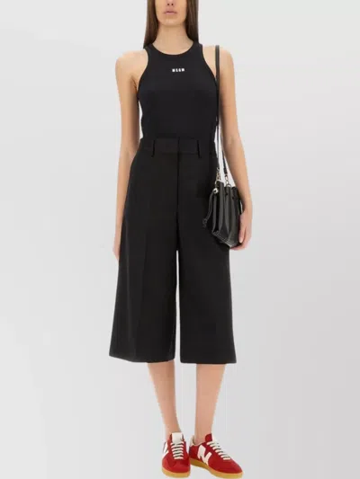 Msgm Logo Ribbed Texture Slim Fit Tops In Black