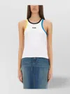 Msgm White Ribbed Top With Logo Embroidered On The Front