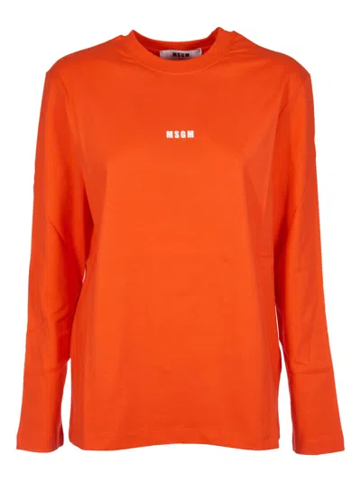 Msgm Logo Round Neck Sweatshirt In Red