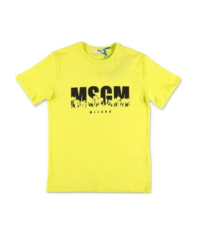 Msgm Logo Round Neck T-shirt In Yellow