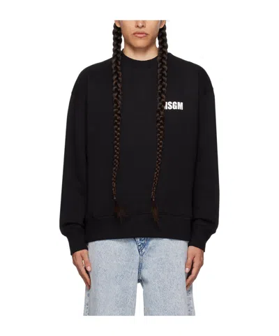 Msgm Logo Round-necked Sweater In Black