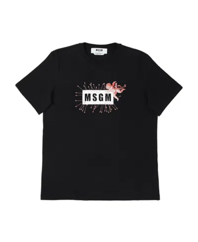 Msgm Logo Short-sleeved T-shirt In Black