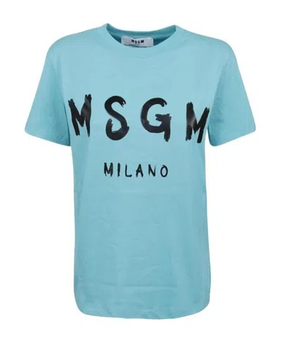 Msgm Logo Short-sleeved T-shirt In Blue