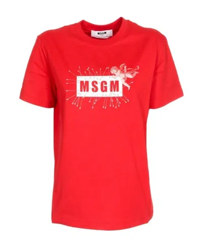 Msgm Logo Short-sleeved T-shirt In Red