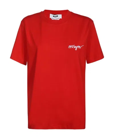 Msgm Logo Short-sleeved T-shirt In Red