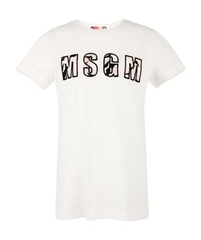 Msgm Logo Short-sleeved T-shirt In White