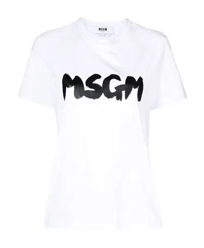 Msgm Logo Short-sleeved T-shirt In White