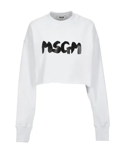 Msgm Logo Short Style Sweater In White