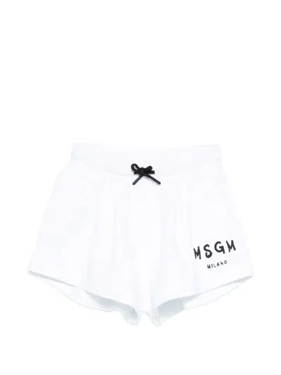 Msgm Kids' Logo Shorts In White
