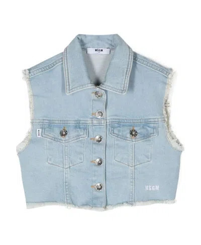 Msgm Logo Sleeveless Jacket In Gray