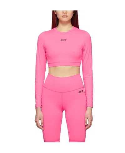 MSGM LOGO SMALL HIGH-COLLAR SHORT LONG-SLEEVED T-SHIRT
