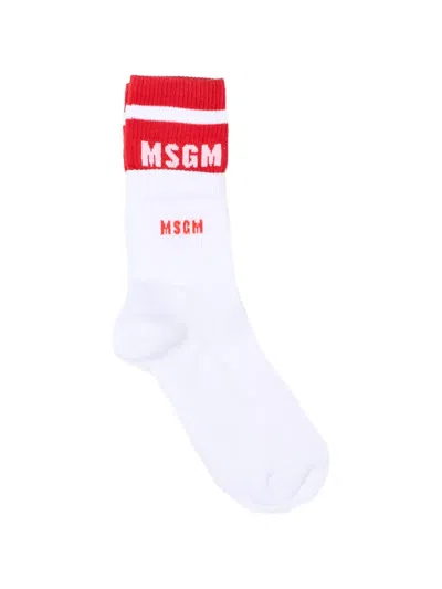 Msgm Kids' Logo Socks In White