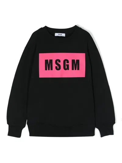 Msgm Kids' Logo-stamp Cotton Sweatshirt In Black