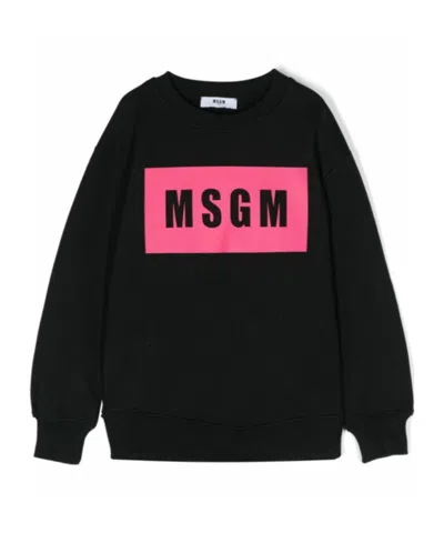 Msgm Logo-stamp Cotton Sweatshirt In Black