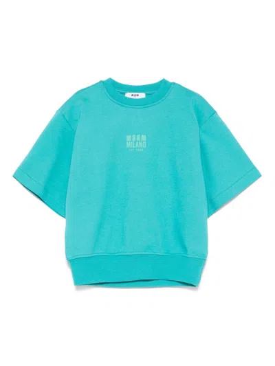 Msgm Kids' Logo-stamp T-shirt In Blue