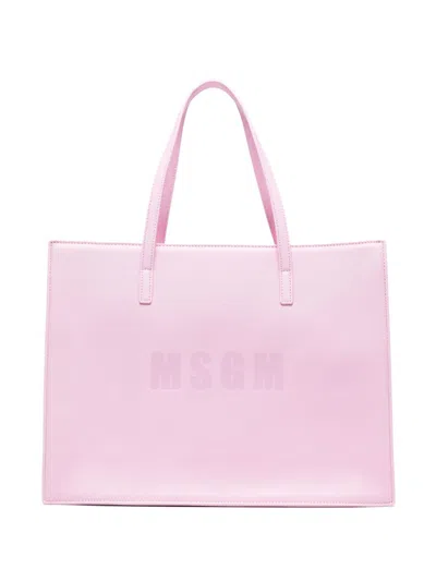 Msgm Kids' Logo-stamp Tote Bag In Pink