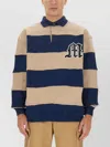 Msgm Logo Striped Polo Collar Sweatshirt