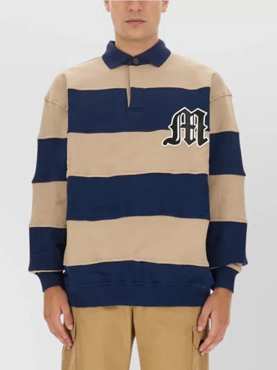 MSGM LOGO STRIPED POLO COLLAR SWEATSHIRT