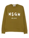 Msgm Crew Neck Ribbed Cuff Knit Sweatshirt In Green