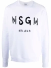 Msgm Cream Cotton Crewneck Sweatshirt With Brush Logo Print In White